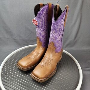 Laredo Boots Womens Size 8.5 Brown Purple Western Cowboy Square Toe Leather 5947